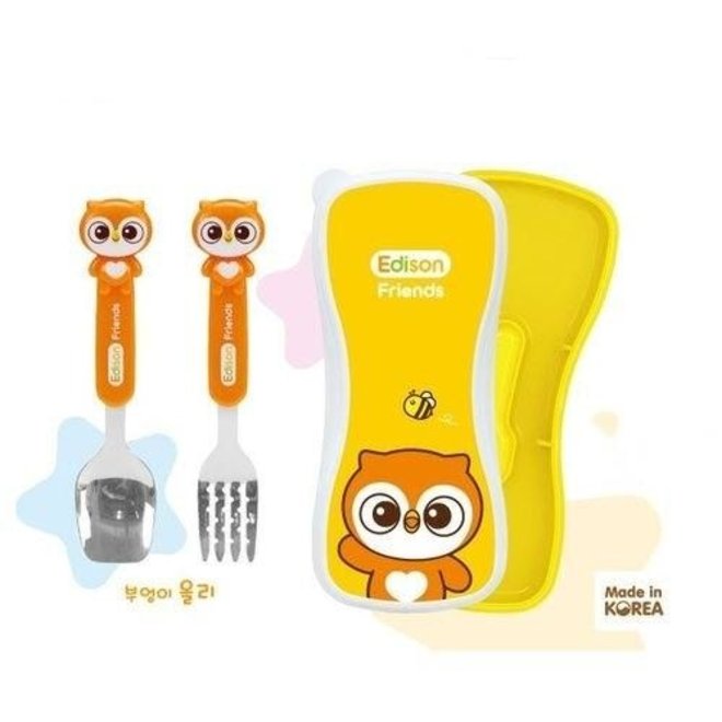 EDISON SPOON & FORK CASE SET FOR KIDS LION YELLOW