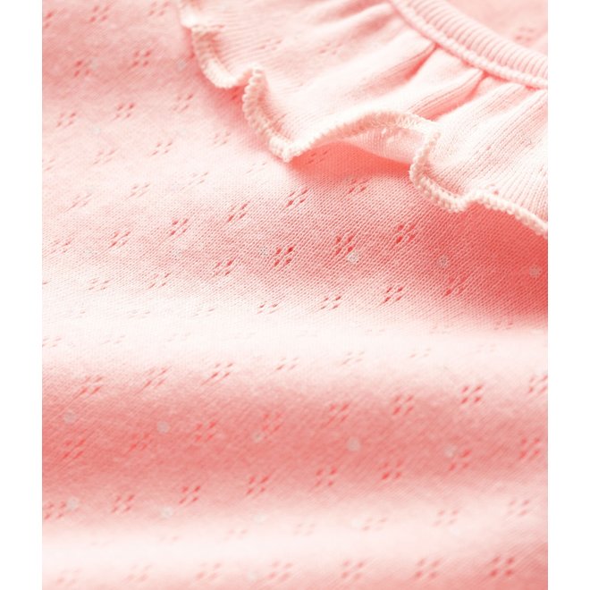 Baby Girls' Short-Sleeved Cotton Openwork Blouse Minois pink / Ecume white