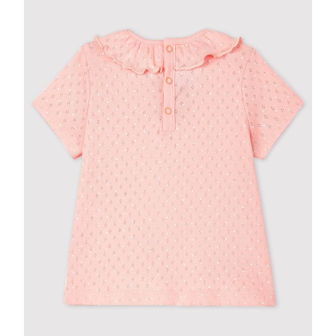 Baby Girls' Short-Sleeved Cotton Openwork Blouse Minois pink / Ecume white