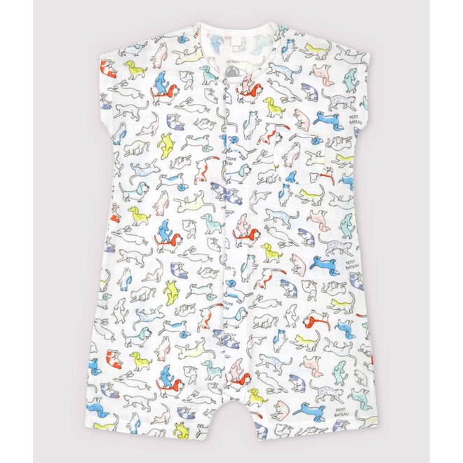 Babies' Colourful Puppies Organic Cotton Easy-Care Playsuit Marshmallow white / Multico white