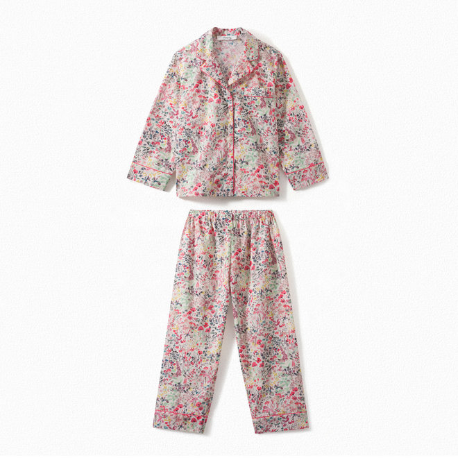 Girls' Liberty Fabric Pajamas With Pouch Raspberry FL Framboise