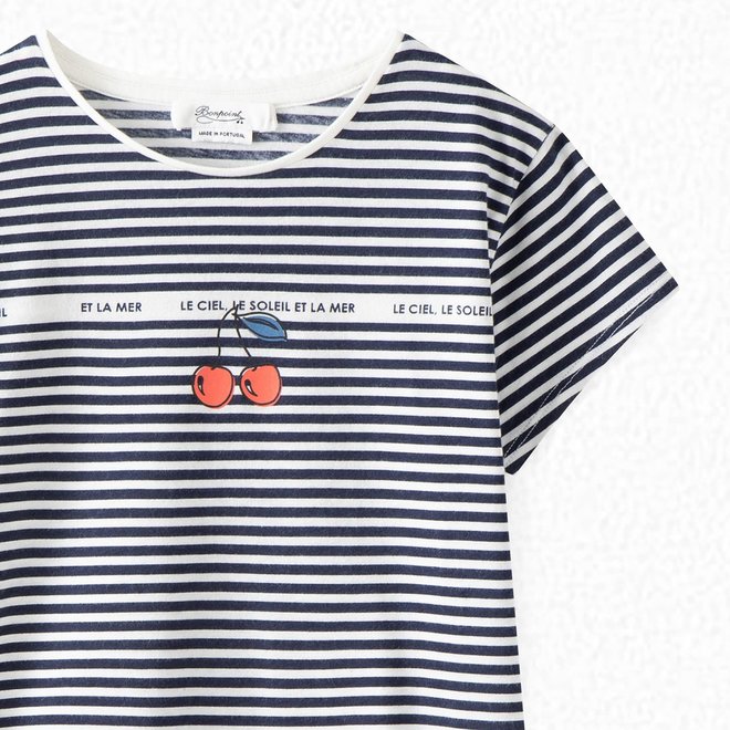 Girls' Silkscreen Striped T-Shirt Navy Stripes