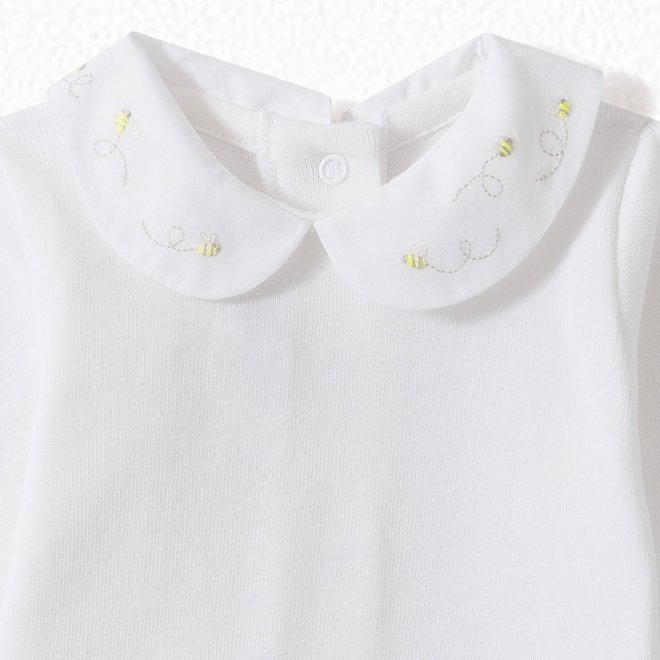 Baby Onesie With Hand-Embroidered Peter Pan Collar Yellow