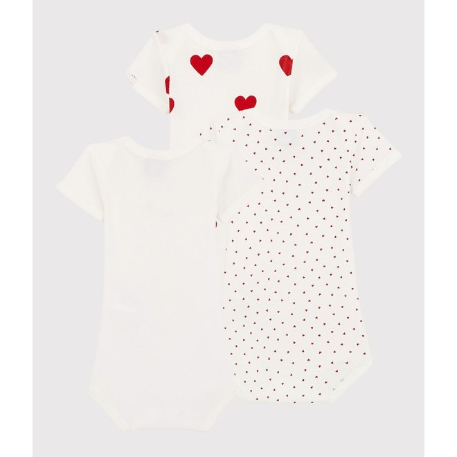 Baby Girls' Short-sleeved Heart Pattern Organic Cotton Bodysuit - 3-Pack