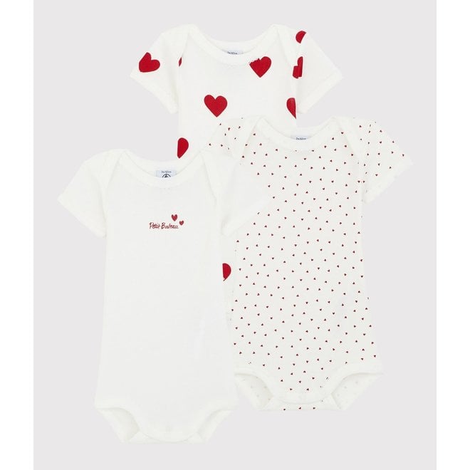 Baby Girls' Short-sleeved Heart Pattern Organic Cotton Bodysuit - 3-Pack -  Moda Kids