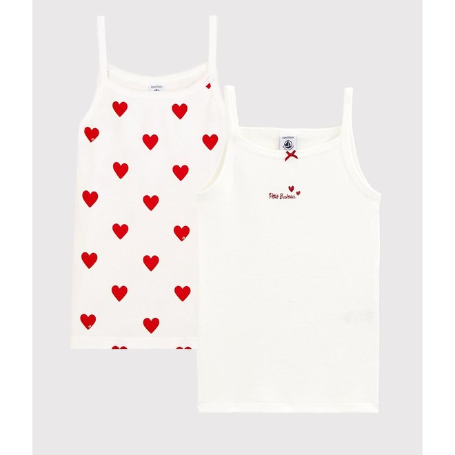 Girls' Red Heart Pattern Organic Cotton Strappy Tops - 2-Pack