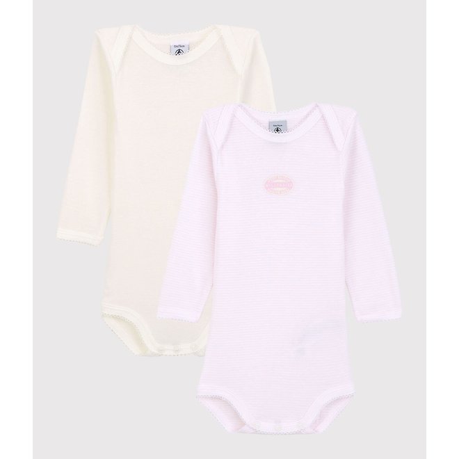BABIES' PINSTRIPED LONG-SLEEVED ORGANIC COTTON BODYSUITS - 2-PACK