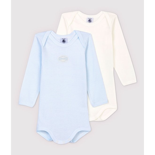 BABIES' PINSTRIPED ORGANIC COTTON LONG-SLEEVED BODYSUITS - 2-PACK