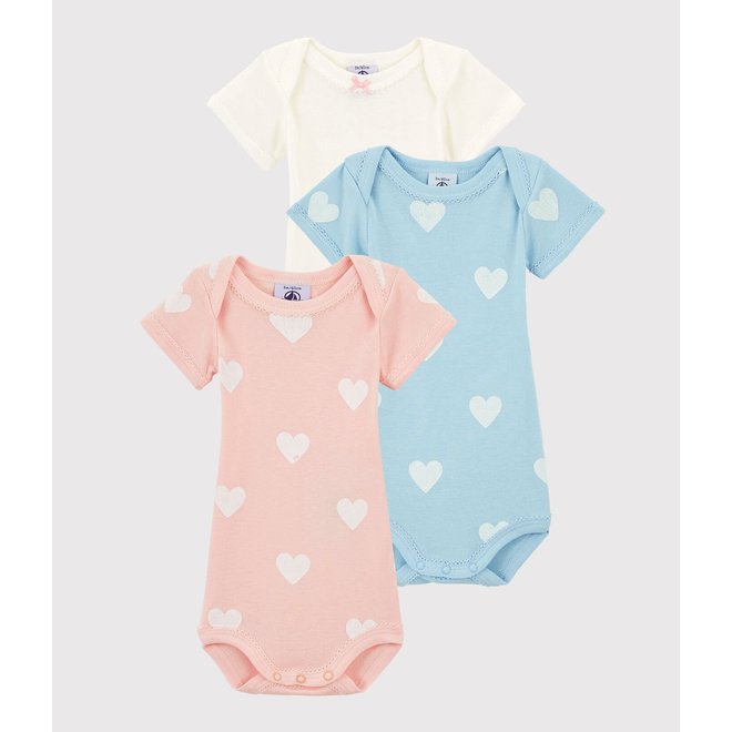 BABY GIRLS' PASTEL SHORT-SLEEVED ORGANIC COTTON BODYSUITS - 3-PACK