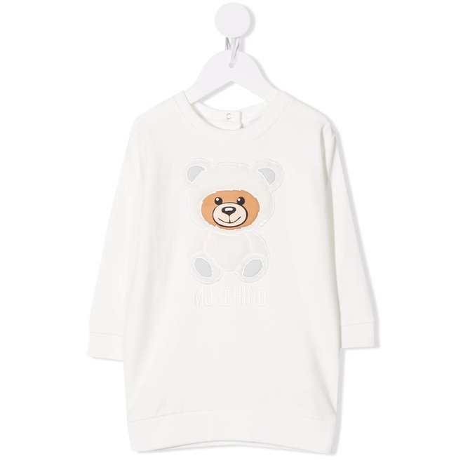 BABY GIRL DRESS W 3D SOFT BEAR PATCH AND TXT LOGO CLOUD