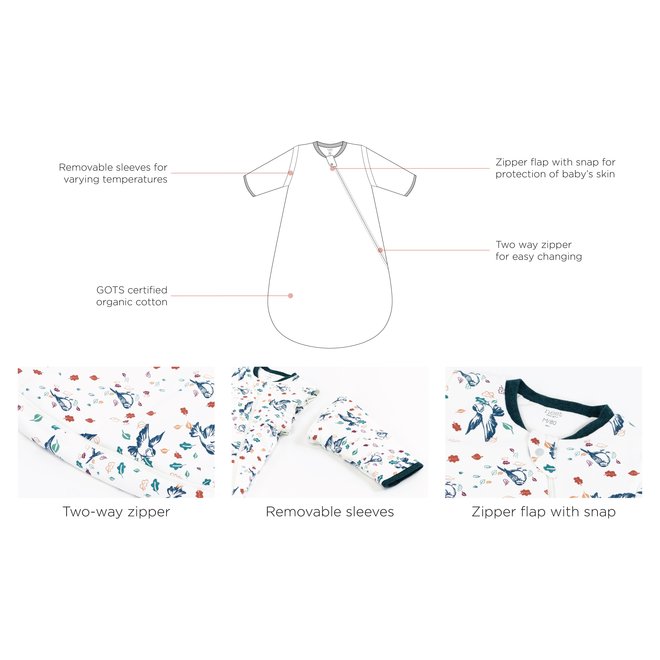 Organic Cotton Long Sleeve Sleep Bag 3.5 TOG - Bye Bye Birdie