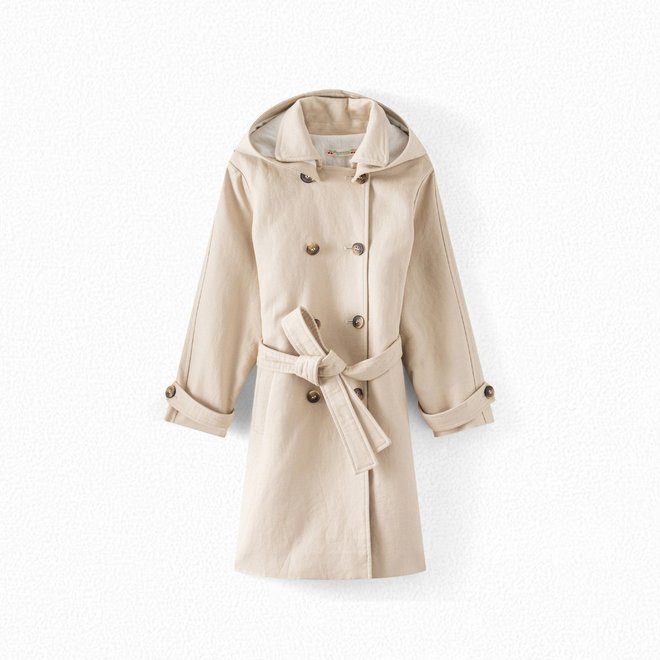 GIRLS' WATERPROOF TWILL TRENCH COAT BEIGE