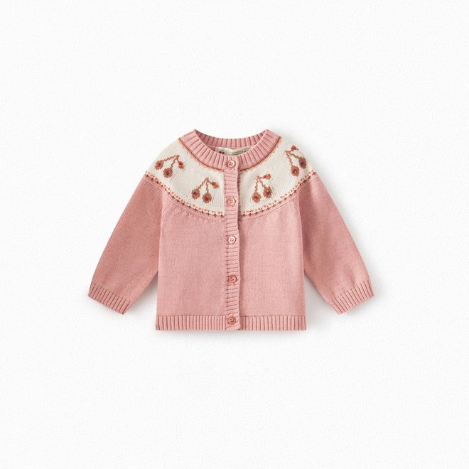 BABY CARDIGAN WITH ROUND INSERT BLUSH PINK