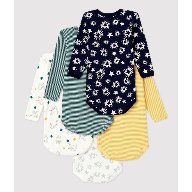 BABIES' STARRY LONG-SLEEVED COTTON BODYSUITS - 5-PACK STAR