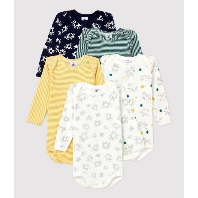 BABIES' STARRY LONG-SLEEVED COTTON BODYSUITS - 5-PACK STAR