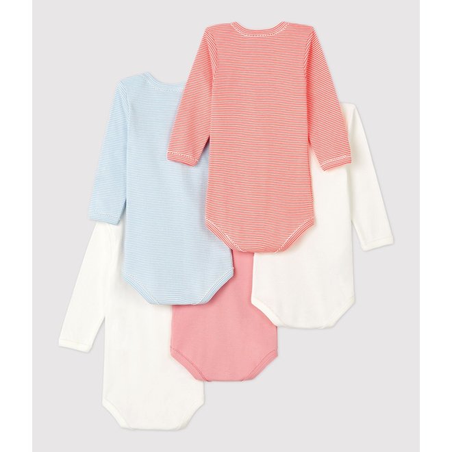 BABY GIRLS' LONG-SLEEVED COTTON BODYSUIT - 5-PACK HOUOUOU