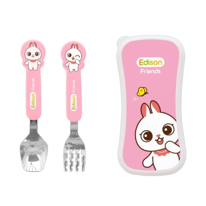 EDISON MAMA Spoon & Fork set with travel case (Tan & White) – babyfoodmanila