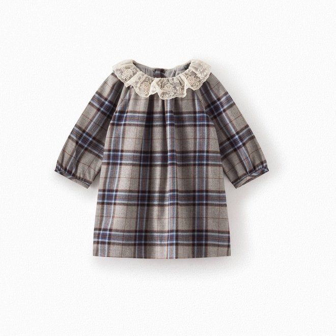 DRESS WITH SMALL RUFFLED COLLAR FOR BABY HEATHERED GRAY