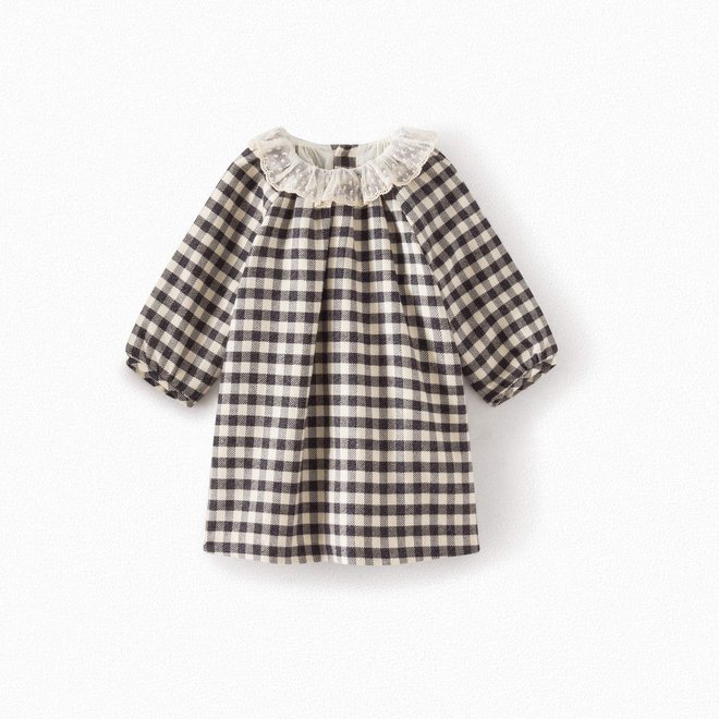 DRESS WITH TULLE COLLAR FOR BABY DARK HEATHERED GRAY