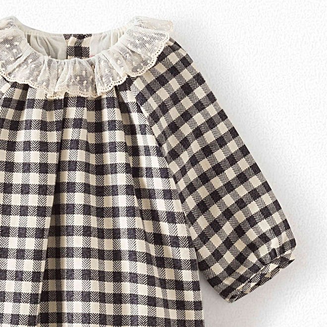 DRESS WITH TULLE COLLAR FOR BABY DARK HEATHERED GRAY