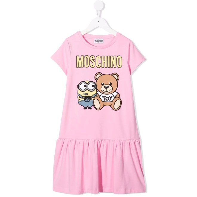 GIRL SS DRESS WITH LRG MINION TOY BEAR GRAPHIC