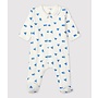 Babies' Organic Cotton Sleepsuit Monkey Marshmallow White/Brasier Blue