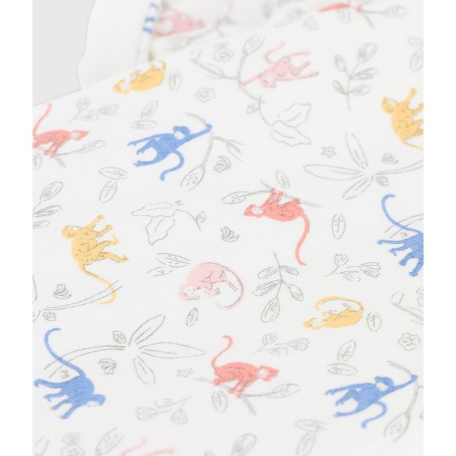 Babies' Organic Tube Knit Monkey Print Long Playsuit Marshmallow White/Multico White