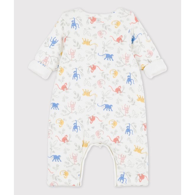 Babies' Organic Tube Knit Monkey Print Long Playsuit Marshmallow White/Multico White