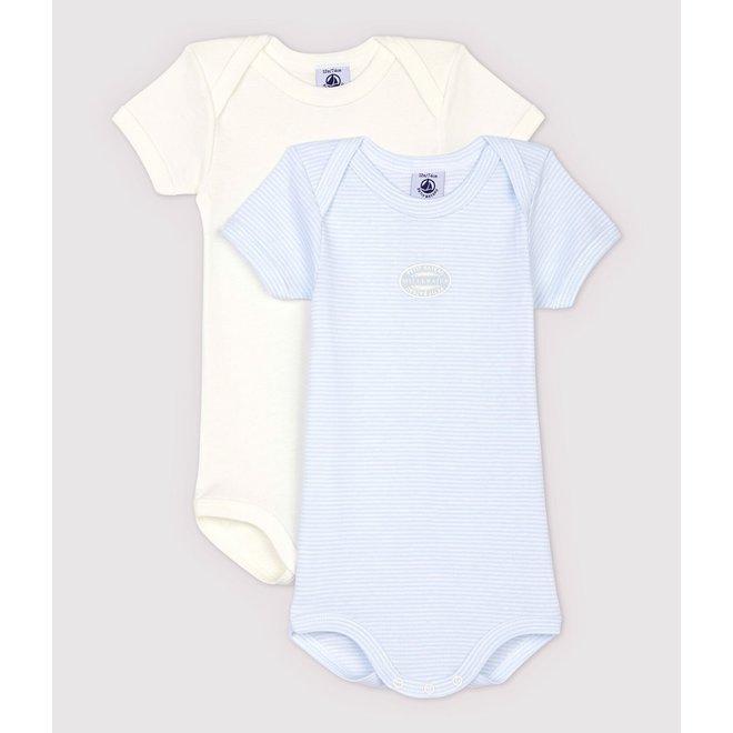 Babies' Pinstriped Short-Sleeved Organic Cotton Bodysuits - 2-Pack Boy