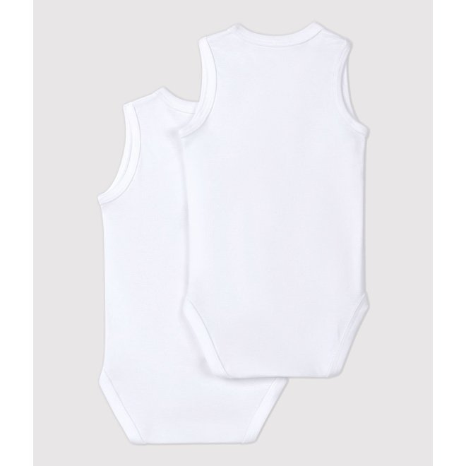 Babies' Plain Sleeveless Cotton Bodysuits - 2-Pack