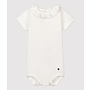 Babies' Short-Sleeved Bodysuit With Ruff Marshmallow White