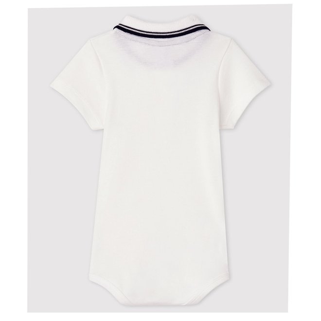 Babies' Short-Sleeved Cotton Bodysuit With Polo Shirt Collar Marshmallow White