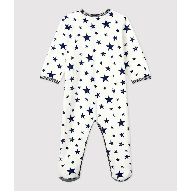 Baby Blue Starry Velour Sleepsuit Marshmallow White/Medieval Blue