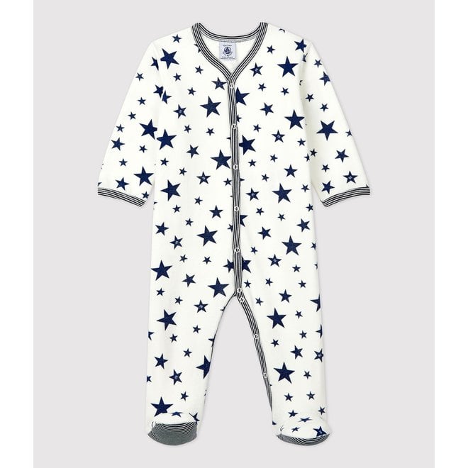 Baby Blue Starry Velour Sleepsuit Marshmallow White/Medieval Blue