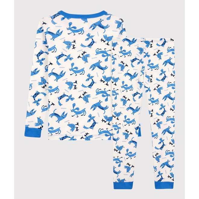 Boys' Animal Motif Snugfit Cotton Pyjamas Marshmallow White/Multico White