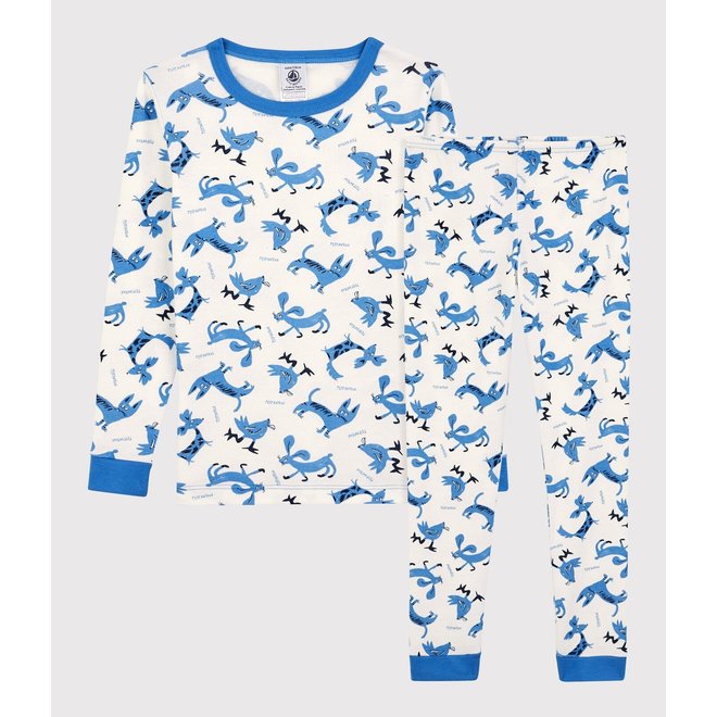 Boys' Animal Motif Snugfit Cotton Pyjamas Marshmallow White/Multico White