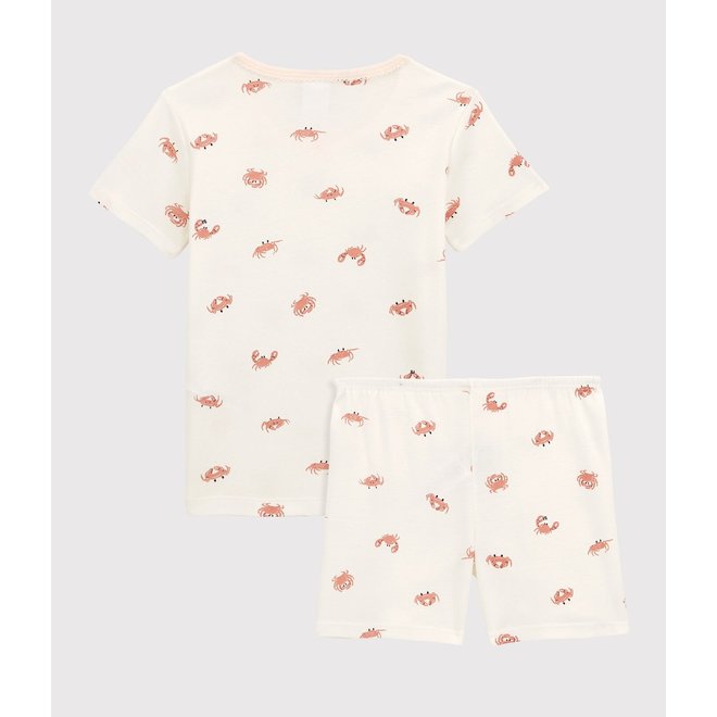 Girls' Crab Print Cotton Short Pyjamas Marshmallow White/Multico White