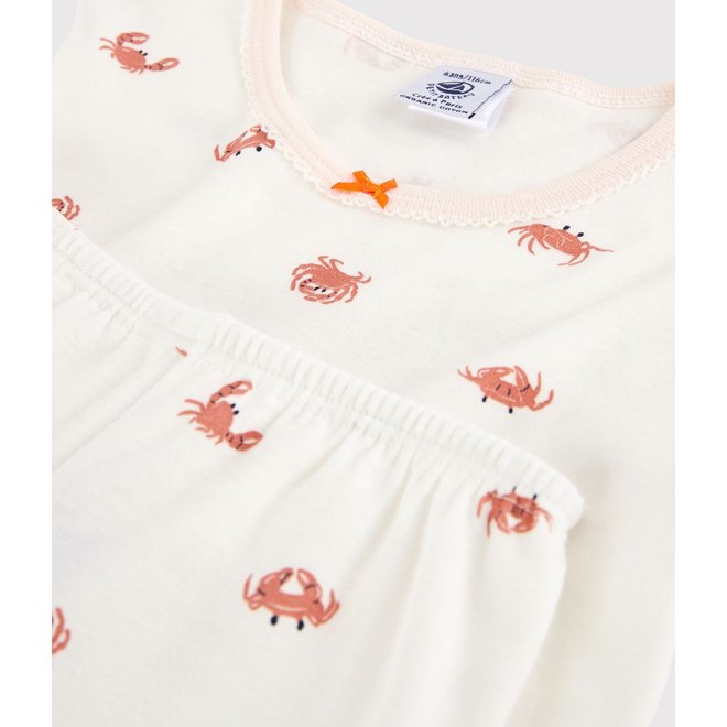 Girls' Crab Print Cotton Short Pyjamas Marshmallow White/Multico White