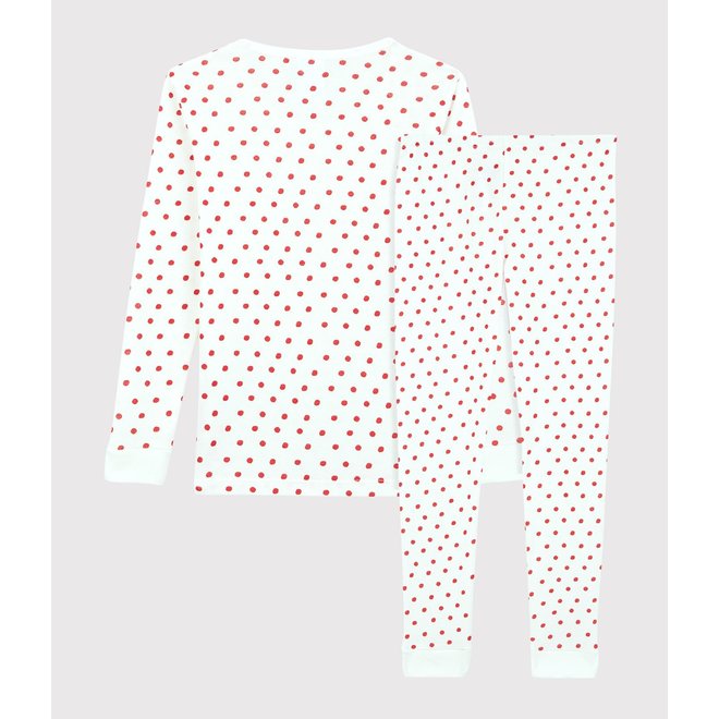 Girls Red Dots Print Cotton Pyjamas Marshmallow White/Peps Red