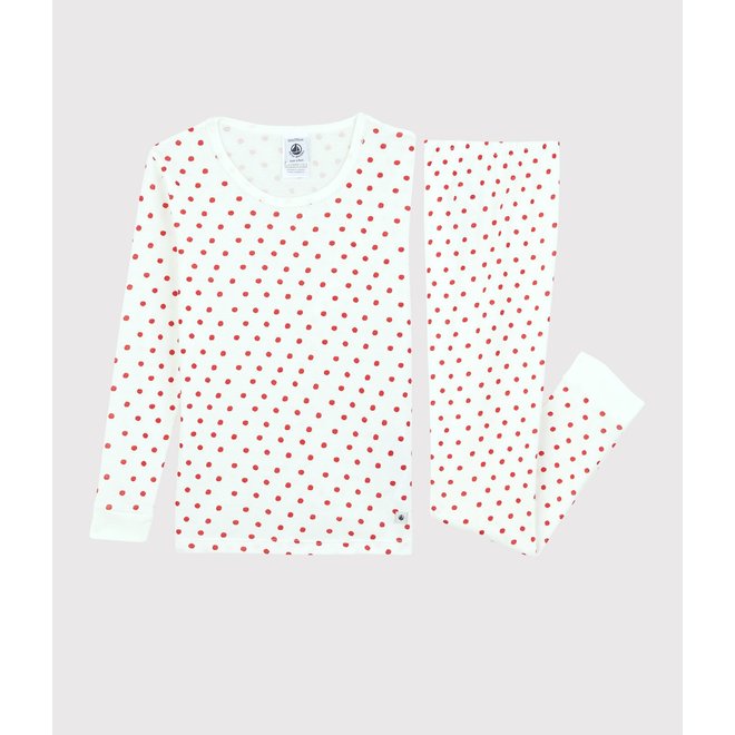 Girls Red Dots Print Cotton Pyjamas Marshmallow White/Peps Red