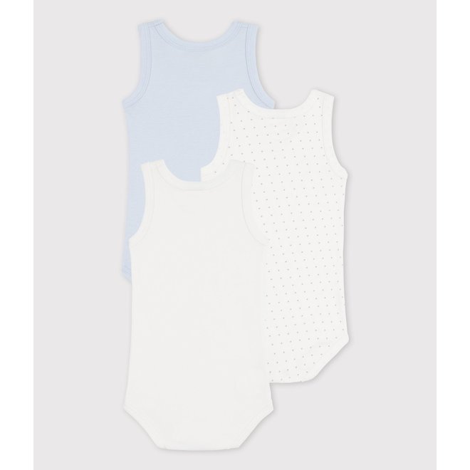 No Sleeved Cotton Bodysuits - 3-Pack Star,Blue,Plan White