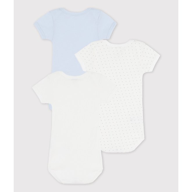 Short-Sleeved Cotton Bodysuits - 3-Pack Star,Blue,Plan White