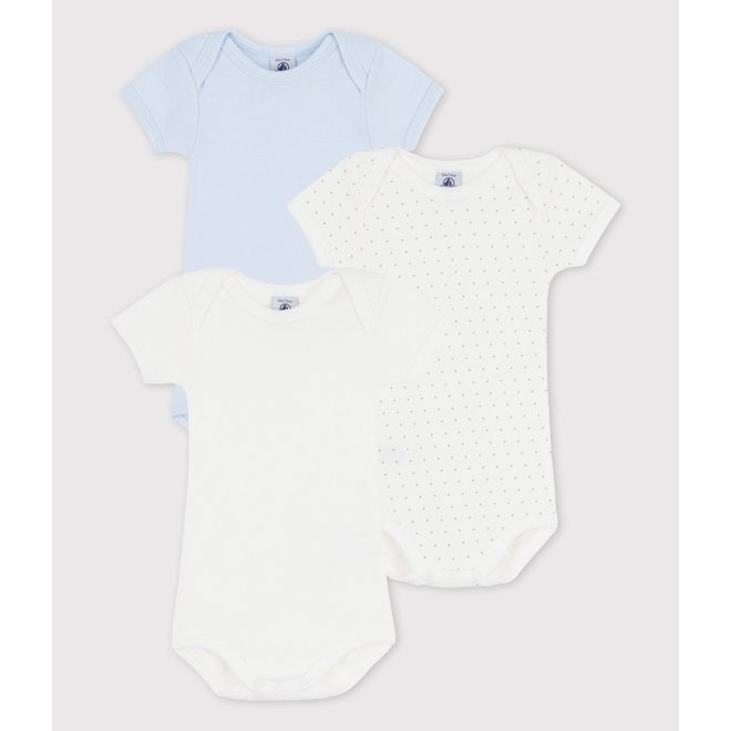 Short-Sleeved Cotton Bodysuits - 3-Pack Star,Blue,Plan White