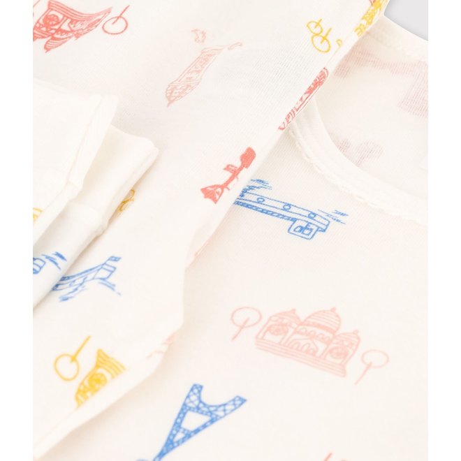 Unisex Snugfit Paris Print Cotton Pyjamas Marshmallow White/Multico White