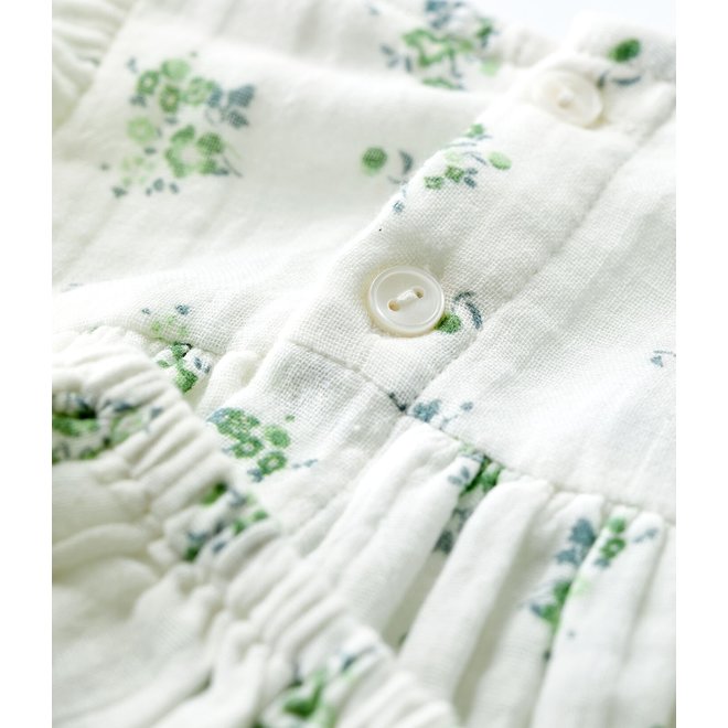 BABIES' ORGANIC COTTON GAUZE FLORAL PRINT DRESS WITH BLOOMERS MARSHMALLOW white/MULTICO white