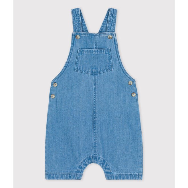 BABIES' ORGANIC LIGHT DENIM DUNGAREE SHORTS DENIM CLAIR blue