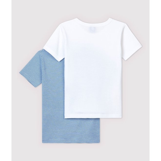 BOYS' ORGANIC COTTON T-SHIRTS STRIPE BLUE - 2-PACK