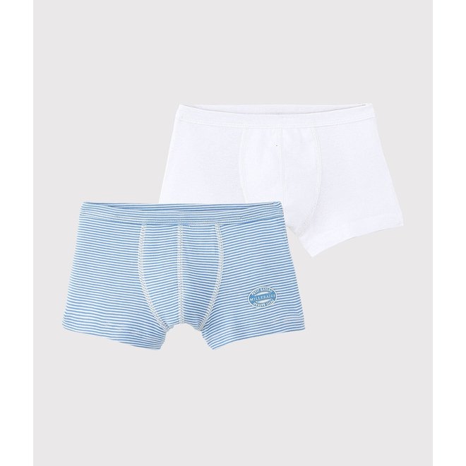 BOYS' ORGANIC COTTON BOXER SHORTS STRIPE BLUE - 2-PACK