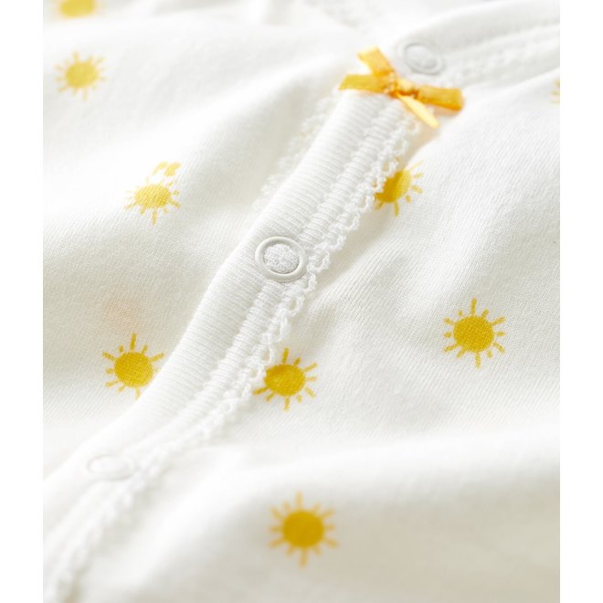 BABIES' ORGANIC COTTON TINY SUN PATTERN PLAYSUIT MARSHMALLOW white/ORGE