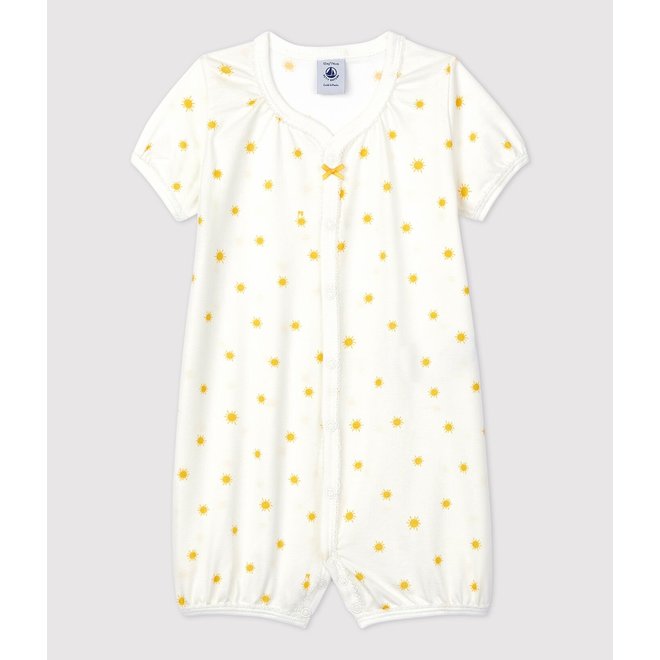 BABIES' ORGANIC COTTON TINY SUN PATTERN PLAYSUIT MARSHMALLOW white/ORGE